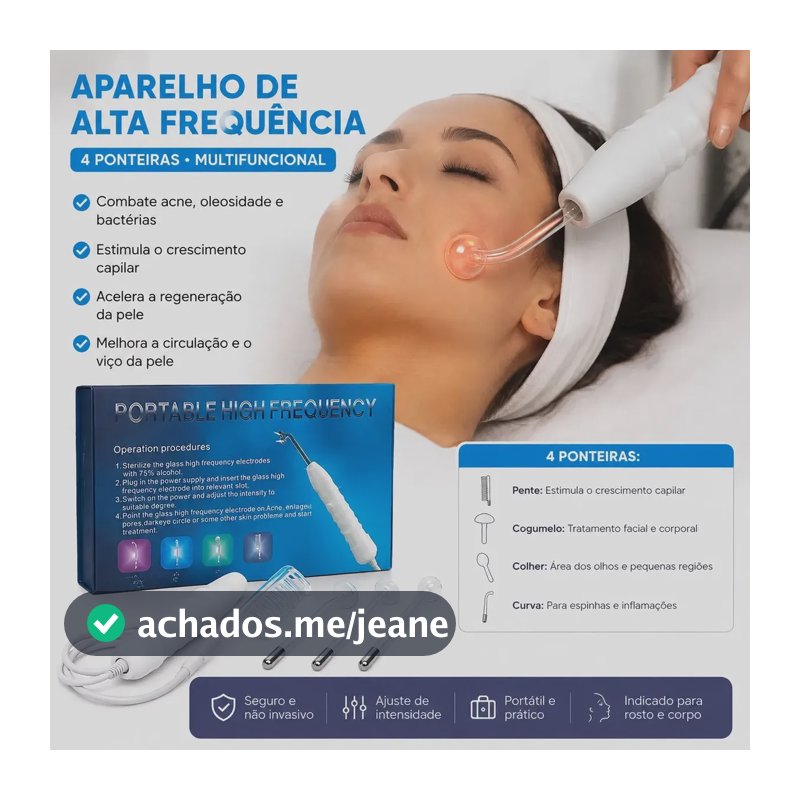 Aparelho de Alta Frequência Portátil Greendles com 4 Eletrodos de Vidro para Rosto e Cabelo