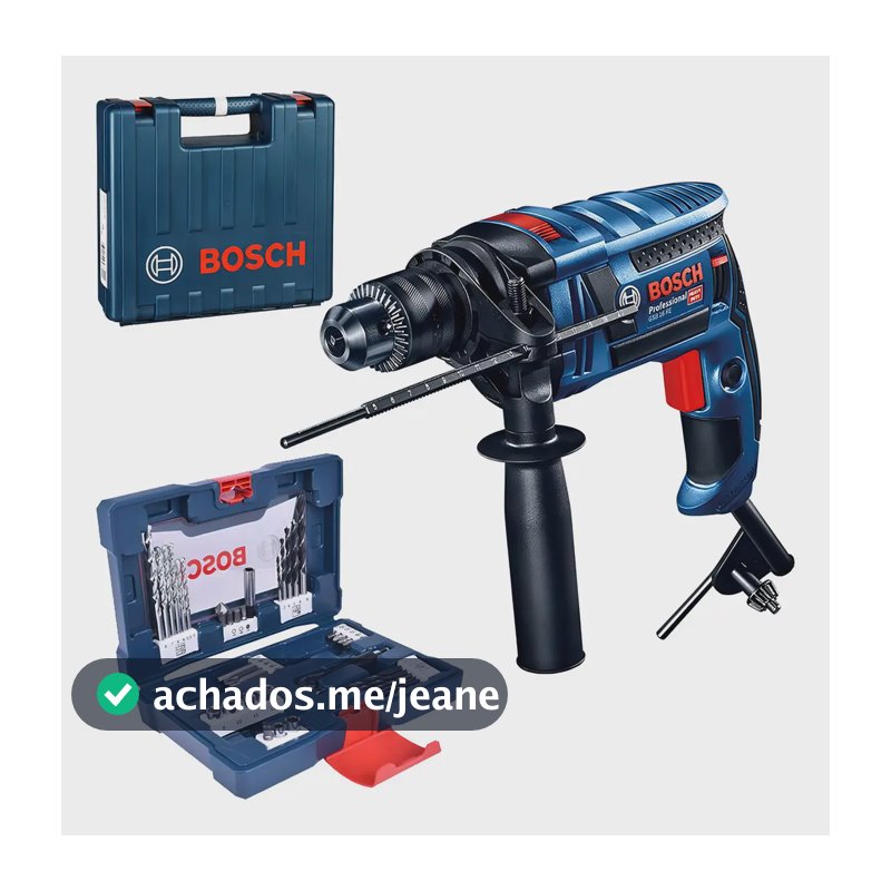 Furadeira Impacto 1/2pol 850w Gsb16 Re Maleta Bosch + Kit Cor Azul