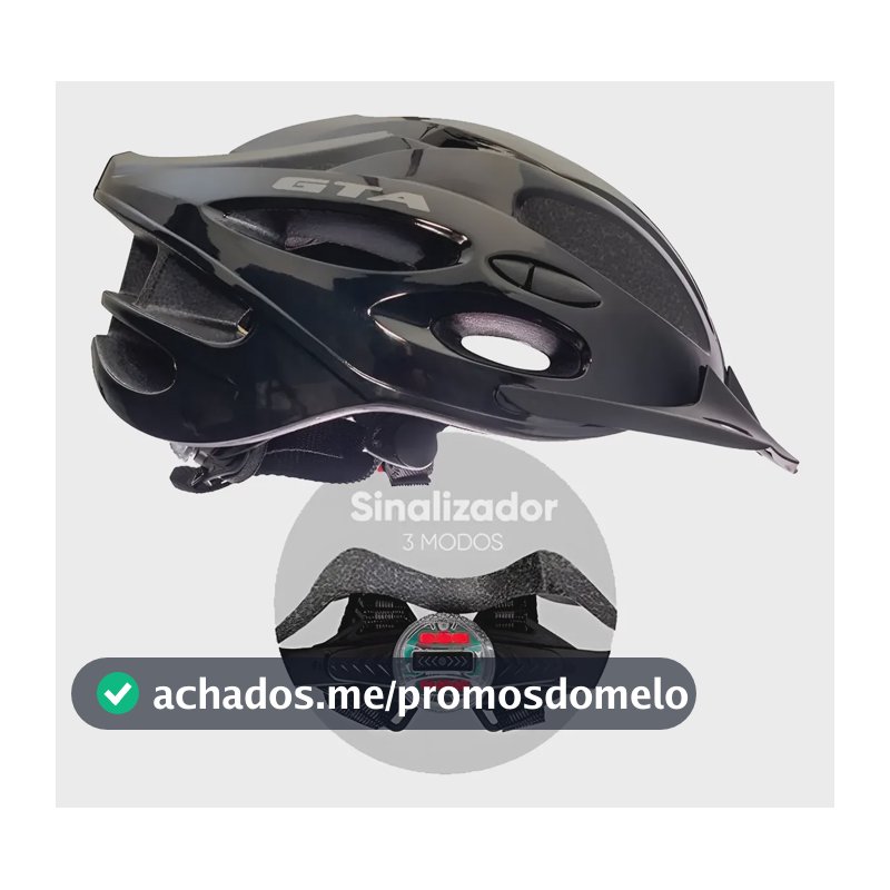 Capacete Gta Start Pisca Led Sinalizador Ciclismo Mtb Bike Preto M (54 À 58cm)