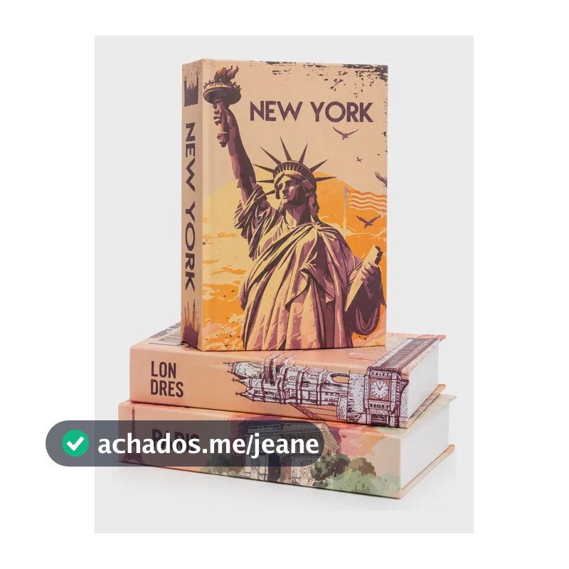 Kit 3 Livros Fake Decorativos Caixa Porta Objeto Londres Ny Bege Paris Versales
