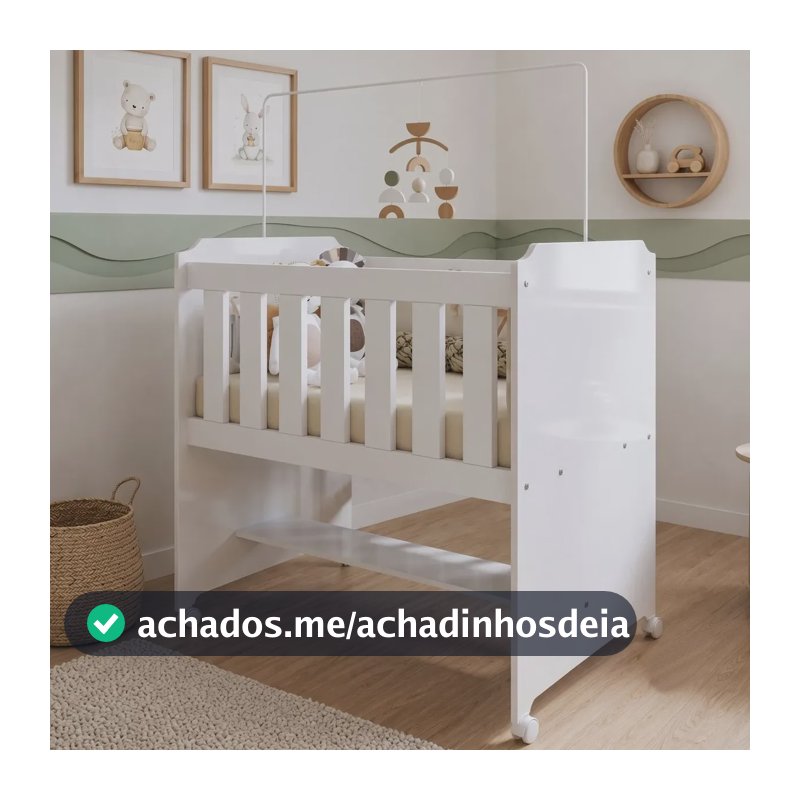 Mini Berço Com Colchão Tigus Baby Branco Hj Ripas Verticais Com Prateleira Inferior E Rodízios Branco