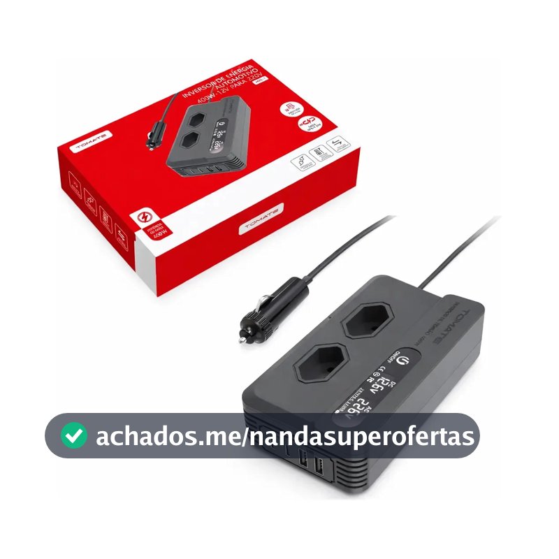 Inversor de Corrente Tomate 400W 12V para com Saída USB Tipo-C e Onda Senoidal Modificada