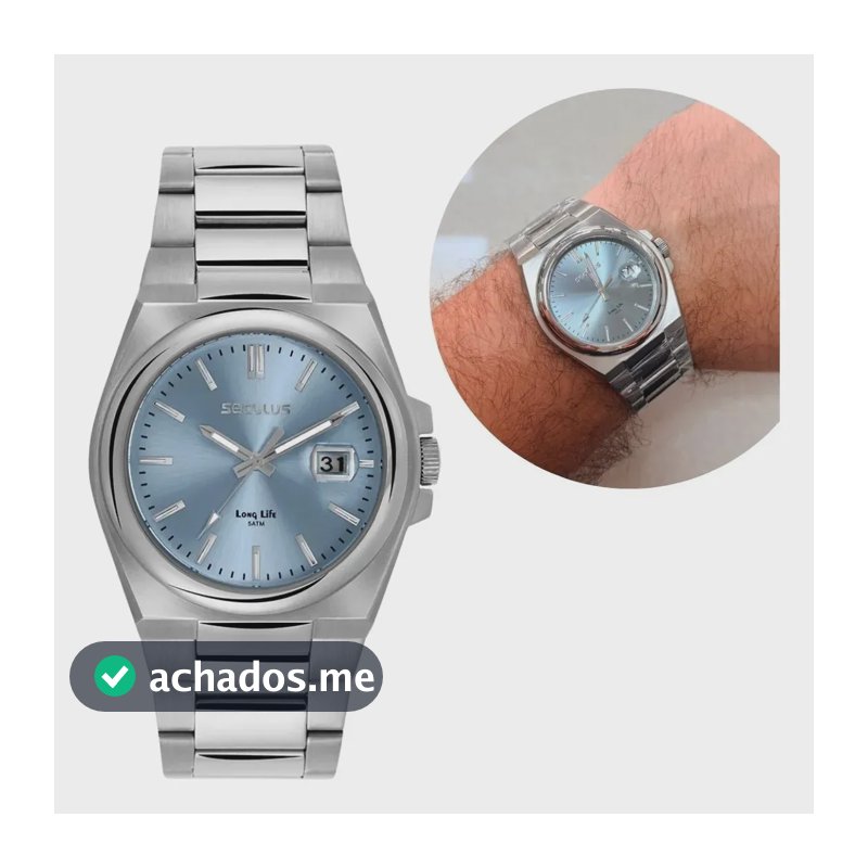 Relógio Seculus Masculino Aço 40mm 44263g0svna4 Azul-aço Prateado Azul Azul-aço