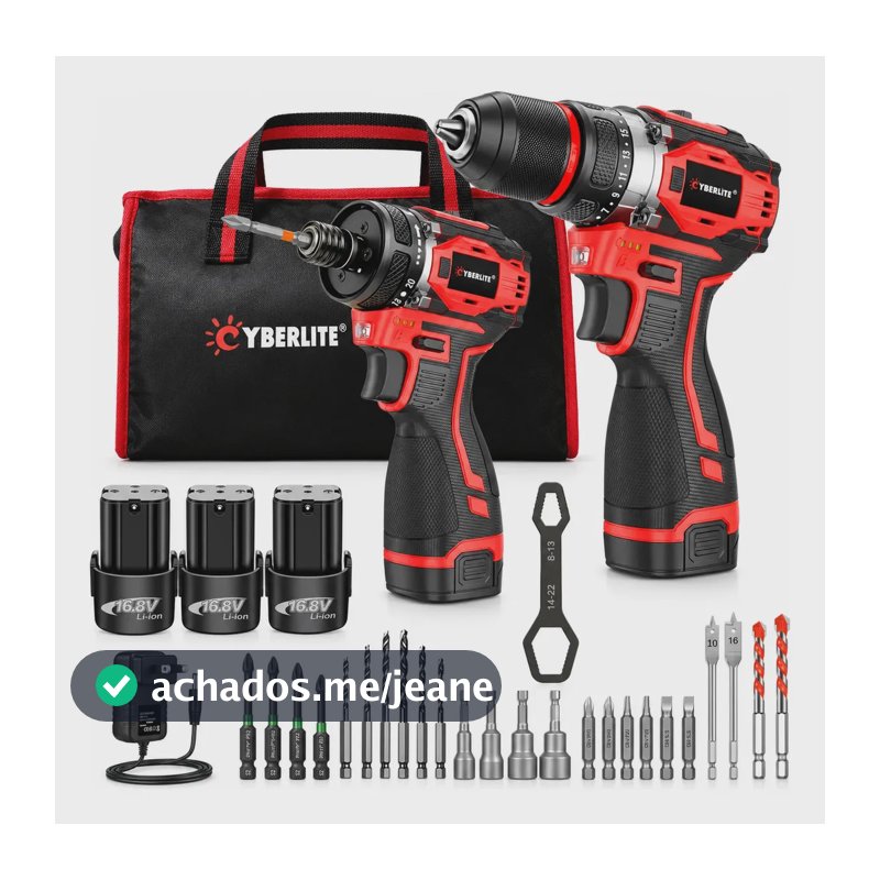 Furadeira Parafusadeira de Impacto Brushless CyberLite 16.8V, com 3 Baterias e Bolsa