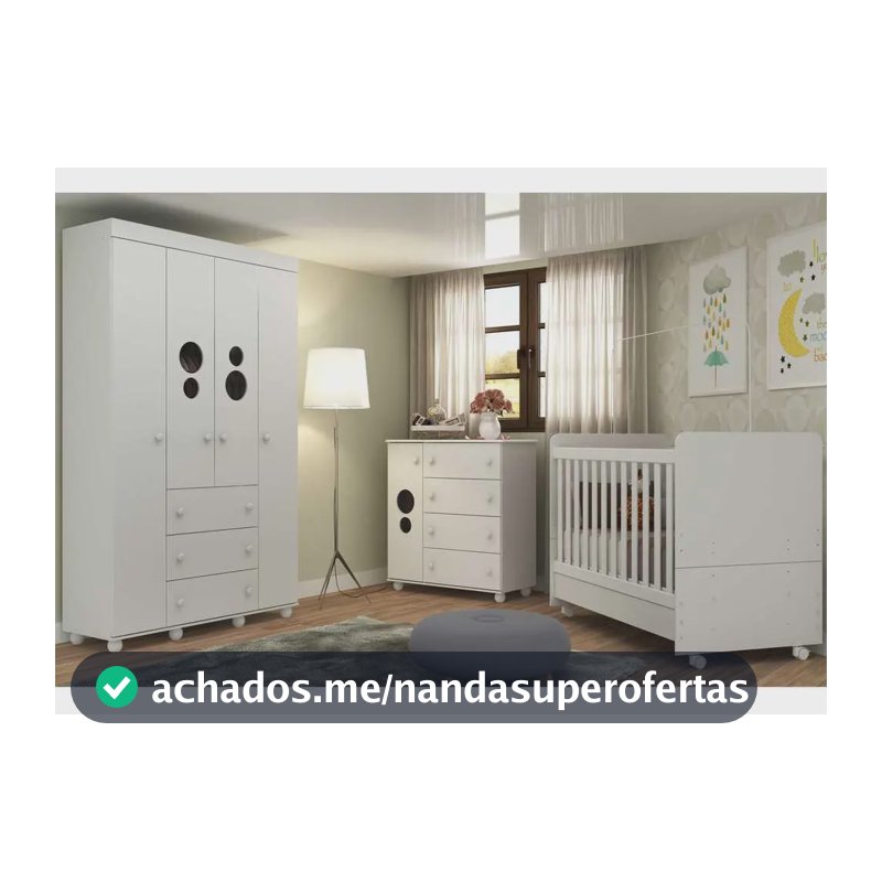 Quarto Bebê Completo Infantil com Guarda-Roupa Cômoda Berço e Colchão Incluso Pimpolho Multimóveis Branco 3 anos de garantia