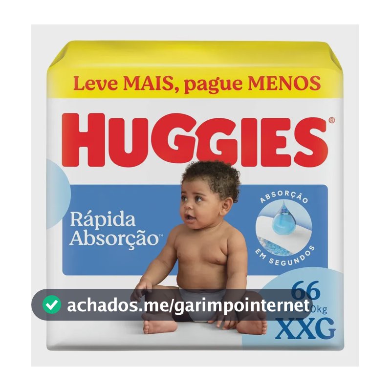 Fralda Huggies Rápida Absorção XXG 66 Unidades