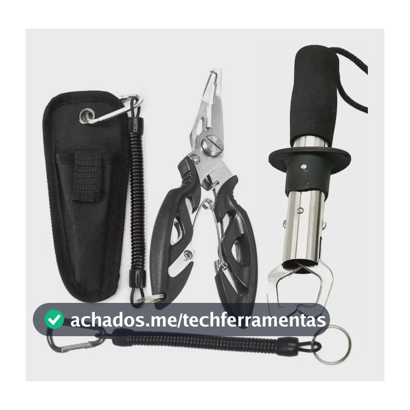 Kit Pesca Alicate Contenção Peixe Saca Anzol + Case + Brinde Preto
