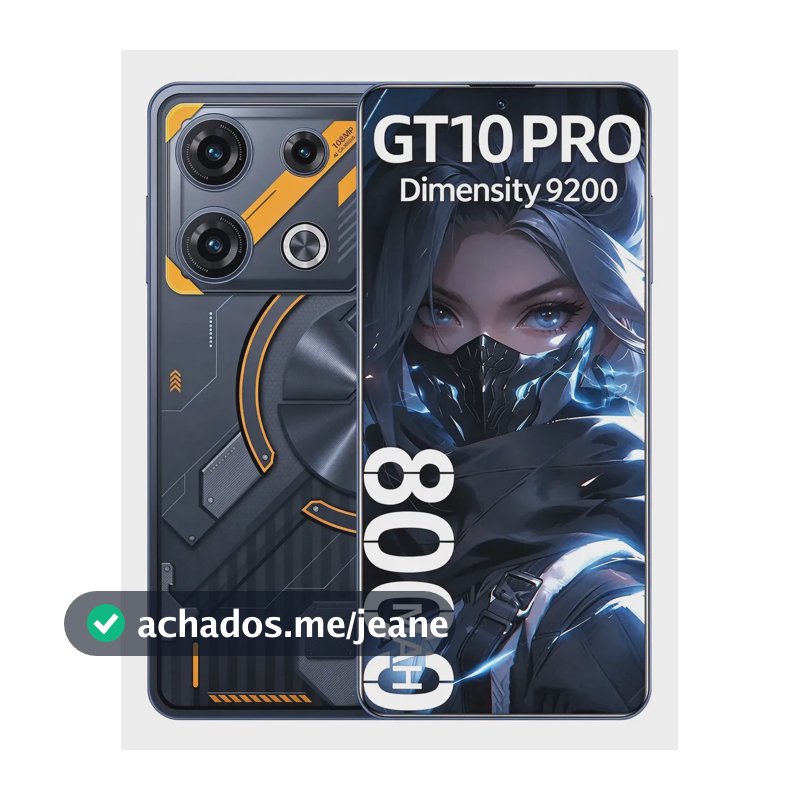 Smartphone GT 10 Pro 5G 16GB+512GB Dimensity 9200 Octa Core Android 16 Dual SIM Tela 6,82" Câmera 108 Mp + 32 Mp Bateria 8000mAh GPS NFC Bluetooth 5.4 Preto