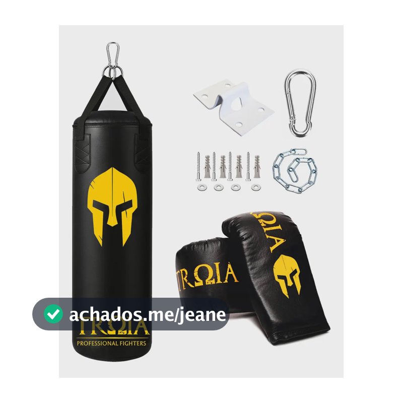 Saco de Boxe Pendente Troia Sport Kit 90cm Preto com Luvas Incluídas