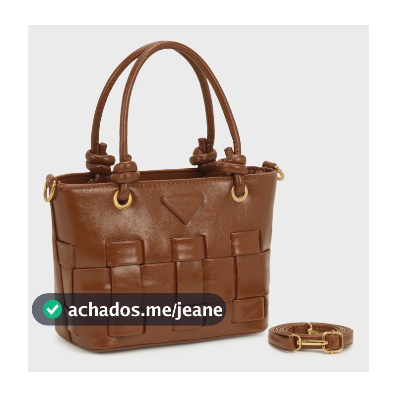 Bolsa Feminina Estruturada Pequena Casual Trabalho Shedazz Marrom Trançada Dourado A Mesma Da Bolsa