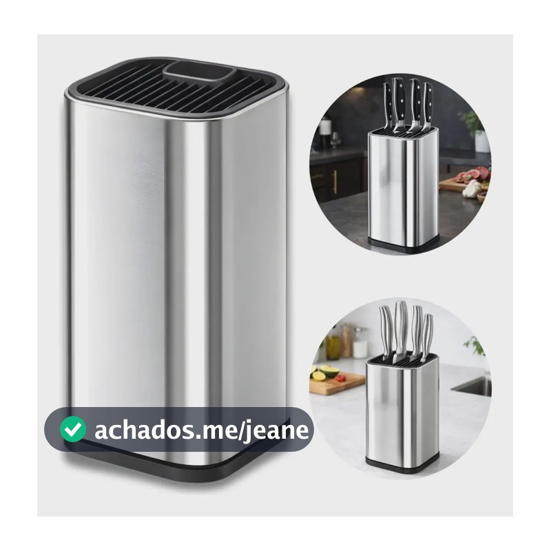 Suporte Organizador De Facas Cepo Aço Inox Cozinha Churrasco Prateado