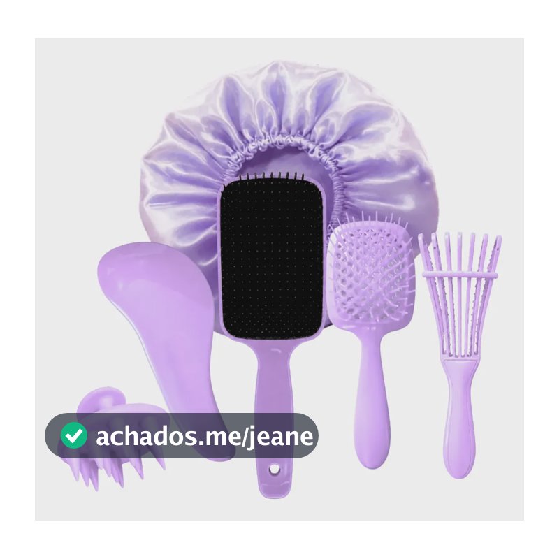 Kit 5 Escovas Cabelo Escova Polvo Mágica Raquete Vazada Touc Lilás
