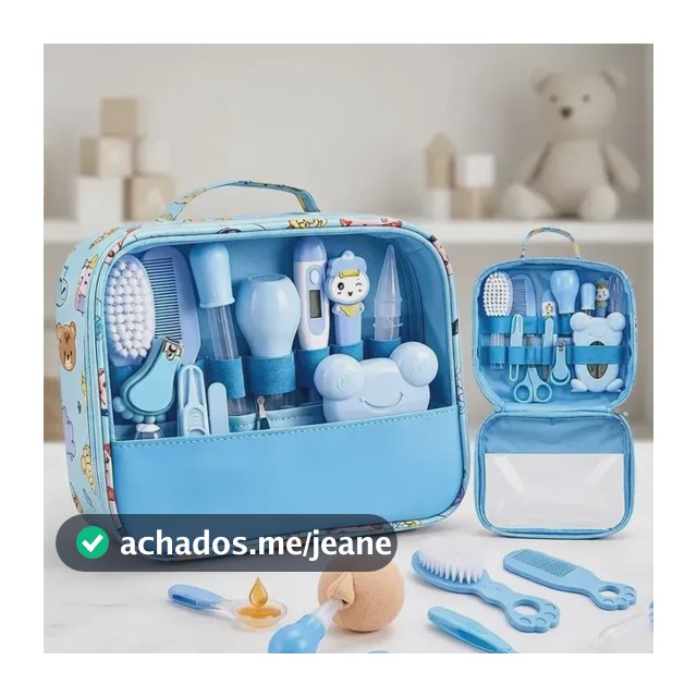 Kit Higiene Bebê Completo Azul Bolsa Maternidade Termômetro Digital Escova Pente Cortador Unha Aspirador Nasal Cuidados Recém Nascido Enxoval Acessórios Higiene Infantil