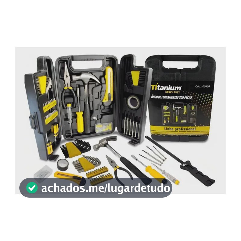 Kit Ferramentas 200 Peças c/ Maleta Titanium - Chaves, Alicates, Martelos, Serra - Aço Carbono - DIY Oficina Casa