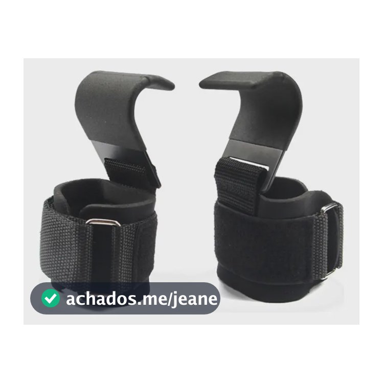 Gancho Com Munhequeira Para Treinos Strap Crossfit Academia Cor Preto