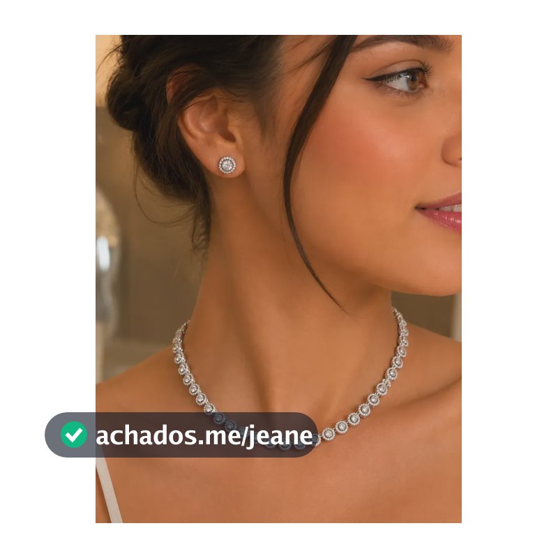 Conjunto Colar Riviera Brincos Zircônia Banhado Prata Luxo Prata