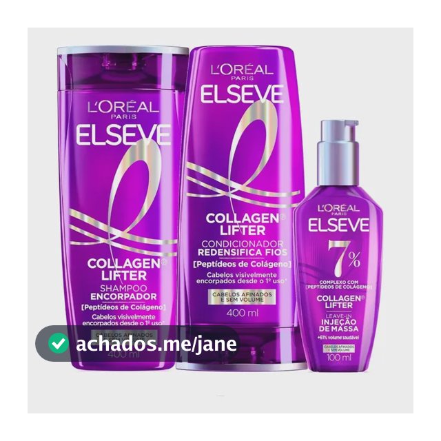 L'Oréal Paris Elseve Collagen Lifter Kit Shampoo, Condicionador e Sérum Leave-in com Peptídeos e Proteção Térmica para Cabelos Finos, Volume em 3D, 400ml + 400ml + 100ml