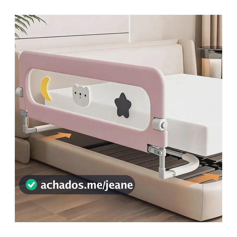 Grade Proteção Dobrável Ajustável De Cama Bebê 120x70cm Rosa-pálido A Estrela E A Lua Brilham No Céu.