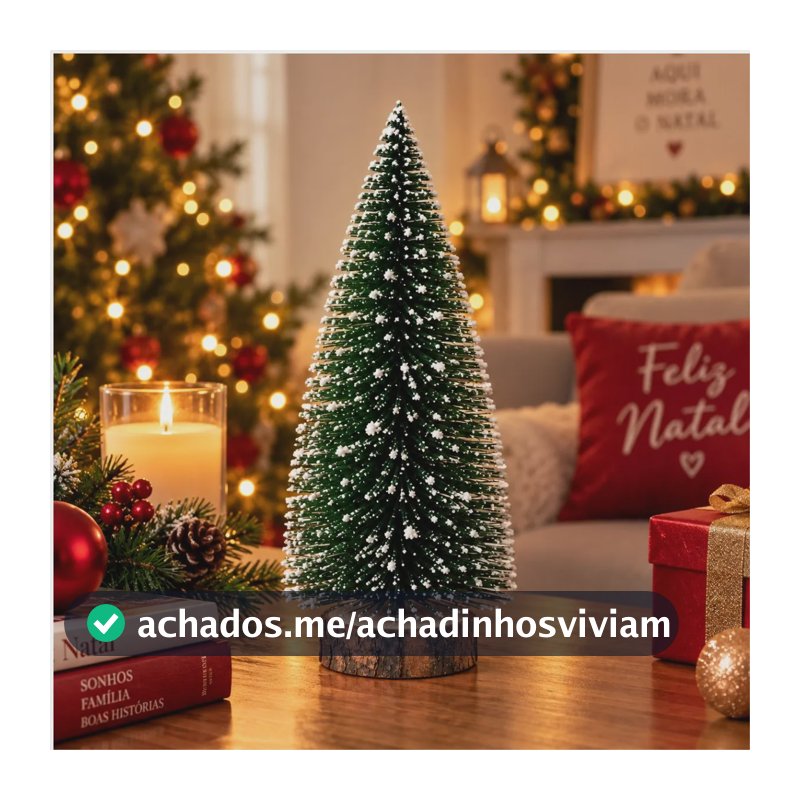 Mini Árvore De Natal Nevada 30cm Pinheiro Mesa Base Madeira Verde