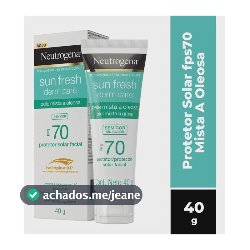 Protetor Solar Facial Para Pele Oleosa Neutrogena Sun Fresh Derm Care sem cor FPS 70, 40g