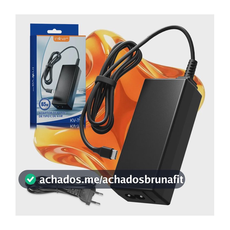 Fonte Carregador 65w Tipo C Usb-C Type C Para Notebook Laptop Lenovo Thinkpad E14 Gen 2 Yoga Dell h740p G15 XPS Latitude Acer Swift Aspire Samsung ASUS ZenBook Chromebook Flipg Inova Cases KV-756
