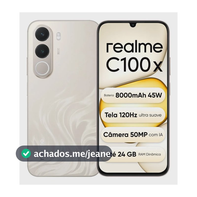 Celular Smartphone Realme C100x 128gb 4gb Ram (+8gb ram Virtual Boost), Bateria Titan 8000mah 45w, Tela Ultra Suave 120hz, Campeão em Fluidez, Câmera 50 Mp, IP64,NEXT AI, Dourado