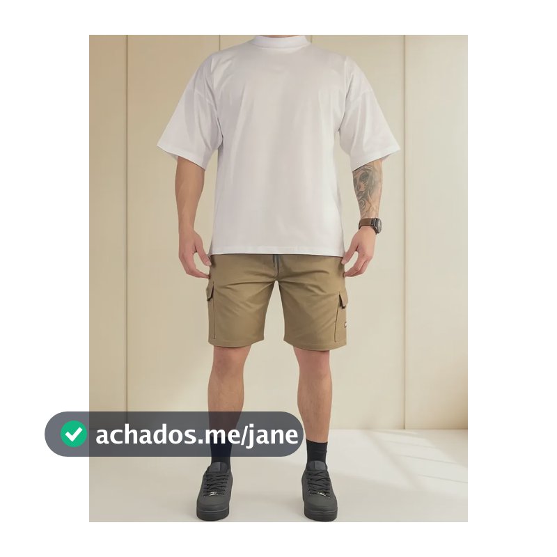 Bermuda Cargo Curta Streetwear Casual Short Sarja Slim Bolso