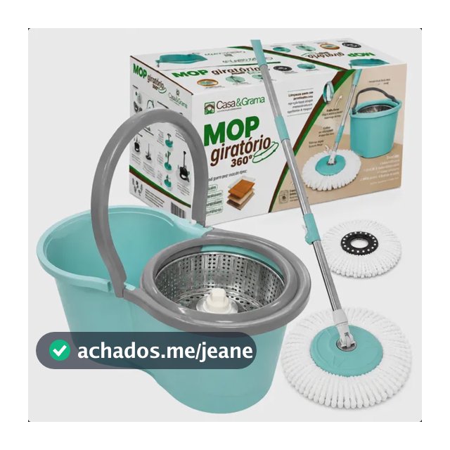 Mop Esfregão Giratório Balde Inox 13 Litros + Refil Microfibra + Cabo Longo 1,6 Metros Casa&Grama