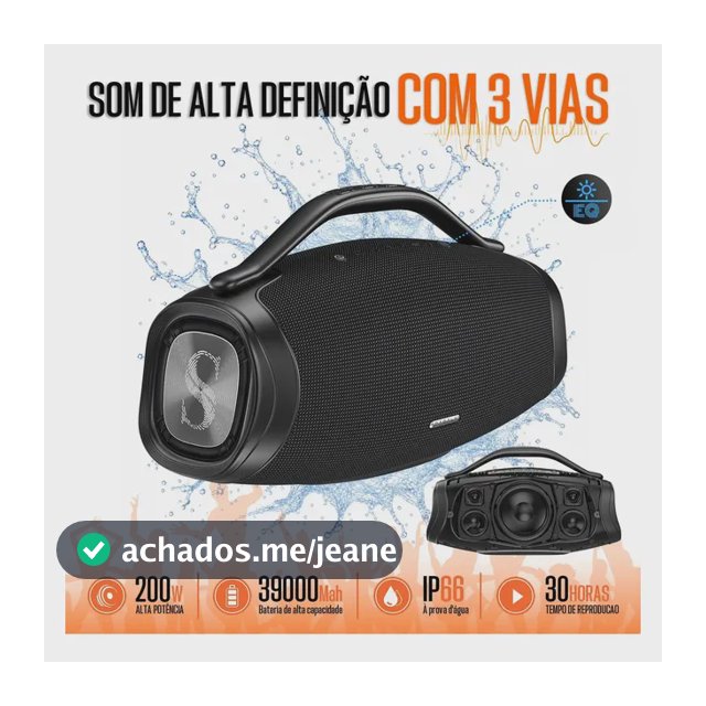 Caixa De Som Boombox sabala Bluetooth 5.4 Portátil potente dr909 200w Estéreo 39000mah App 20khz Tws Ipx66 Preto