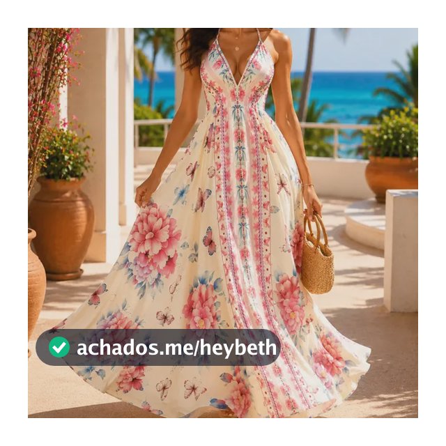 Vestido Longo Feminino Decote V Alça Fina Rosa Florido S