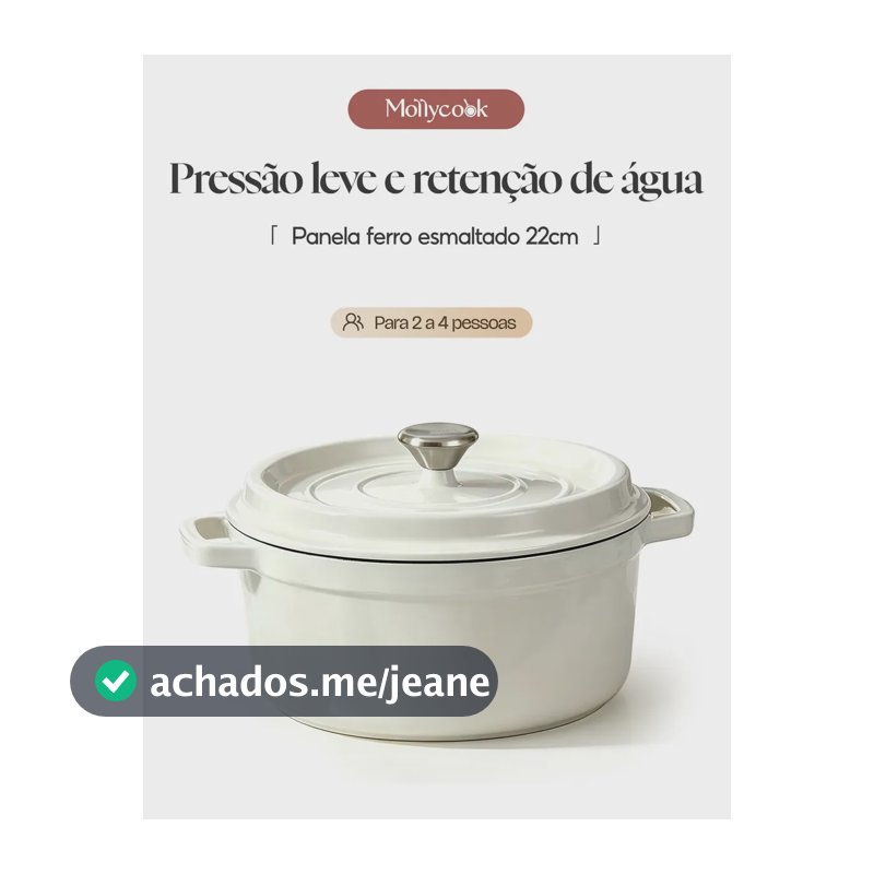 Mollycook Panela Caçarol Ferro Fundido Esmaltado 22cm 2.7L Com Tampa Branco