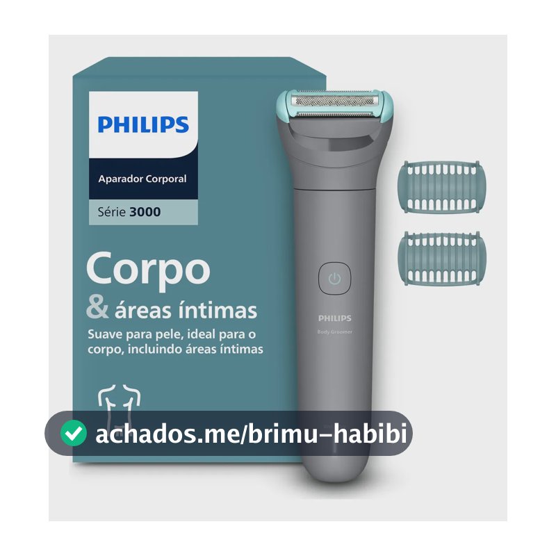 Philips Aparador de pelos Body Groomer Série 3000 para Corpo e Região Íntima Pele lisa com mais conforto | Apara e raspa com conforto| Uso seco e molhado | 80 min sem fio | BG3480/15