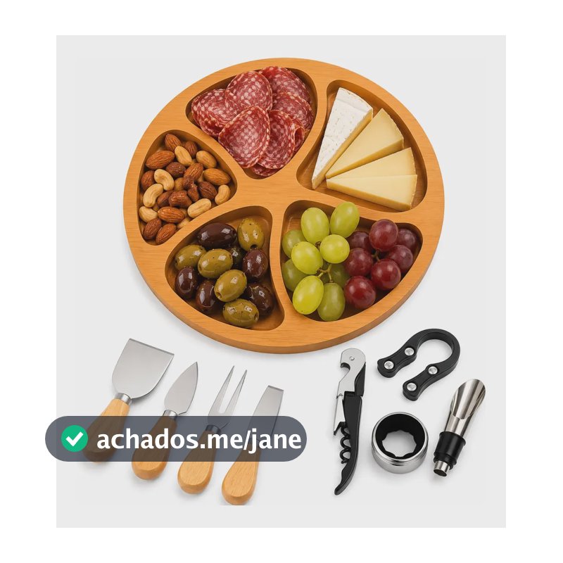 Kit Vinho 4 Peças + 4 Facas P Queijo + Petisqueira  Presente