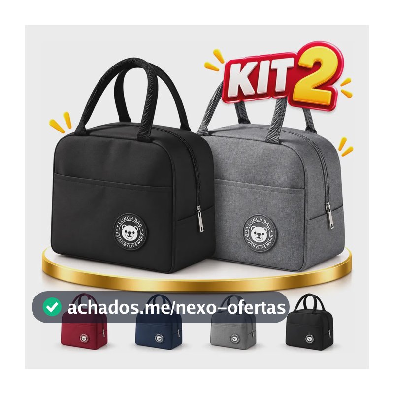 Kit 2 Bolsa Marmita Térmica Lancheira  Academia Trabalho Dia Preto E Cinza