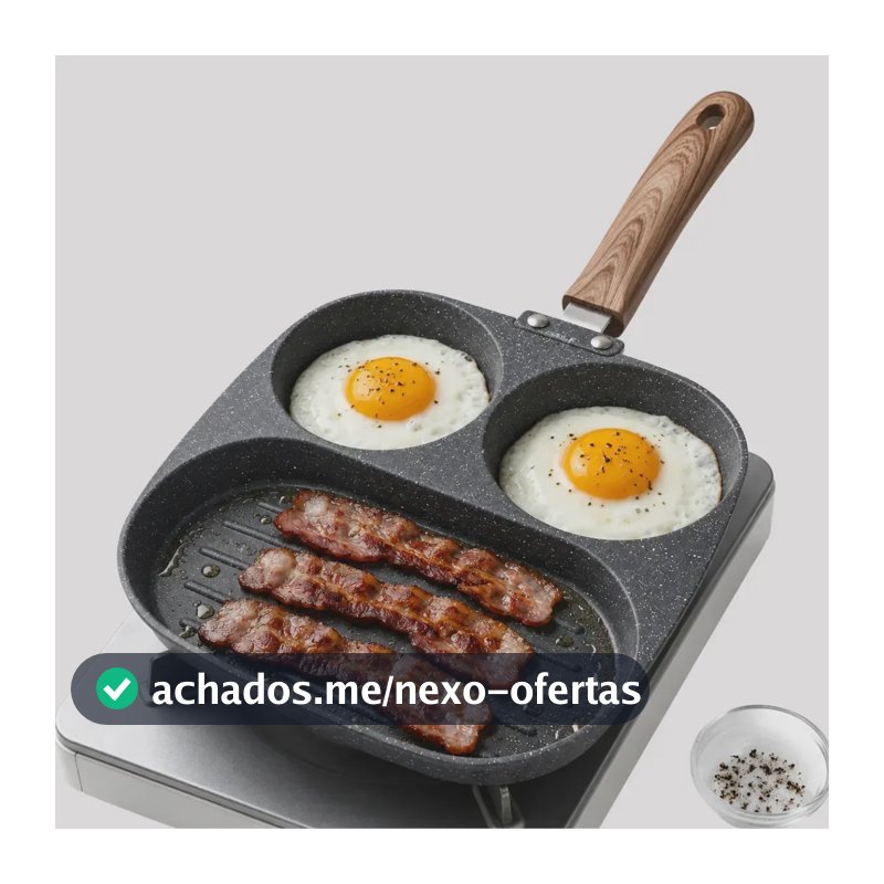 Frigideira Multiuso 3 Divisórias Antiaderente Para Fritar Ovos, Hambúrgueres, Bacon, Frangos, Linguiças