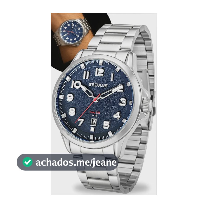 Relógio De Pulso Seculus Com Pulseira Prateado Fundo Azul-escuro