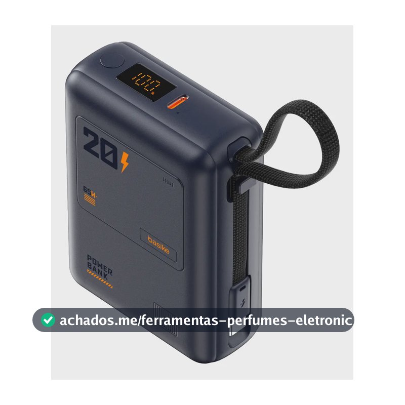Power Bank 65w, 20000mah, Com Display Carregamento Rápido Power Para Celular Samsung E Motorola E iPhone, 2-saídas Com Cabo Embutido Tipo-c, Com Cabo Rápido(resistência À Tração Superalta), Cor Azul