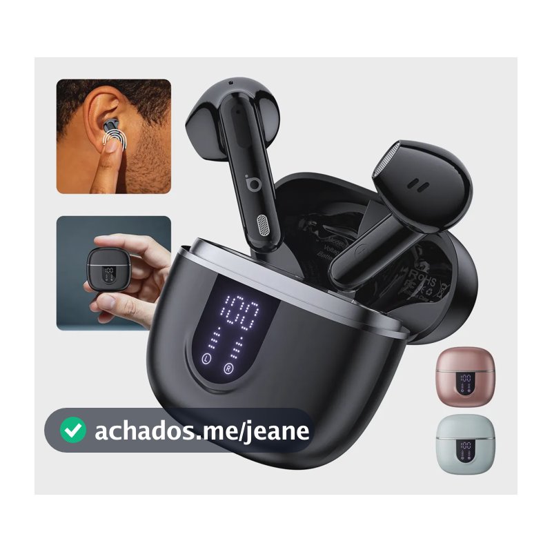 Fone de Ouvido Basike In-ear TWS Bluetooth 5.4, com Microfone e Redução de Ruído, até 45h de Bateria, à Prova D'água IPX5 para Esporte