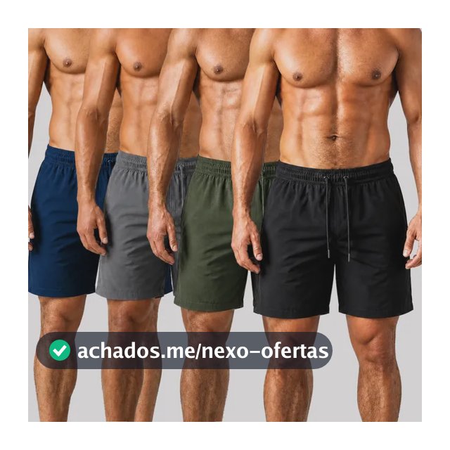 Kit 4 Bermudas Masculinas Short Praia Tactel Academia Treino Preto/verde/cinza/azul-marinho Liso M
