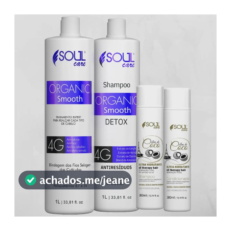 Kit Selagem Orgânica Sem Formol Soul Care com 4 Produtos, Máscara Antifrizz, Shampoo e Condicionador Pós-Química, Alinhamento Capilar, Redução de Volume, Brilho e Maciez