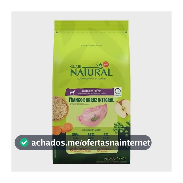 Ração Cães Ad Médios Frango E Arroz Int 12kg Guabi Natural