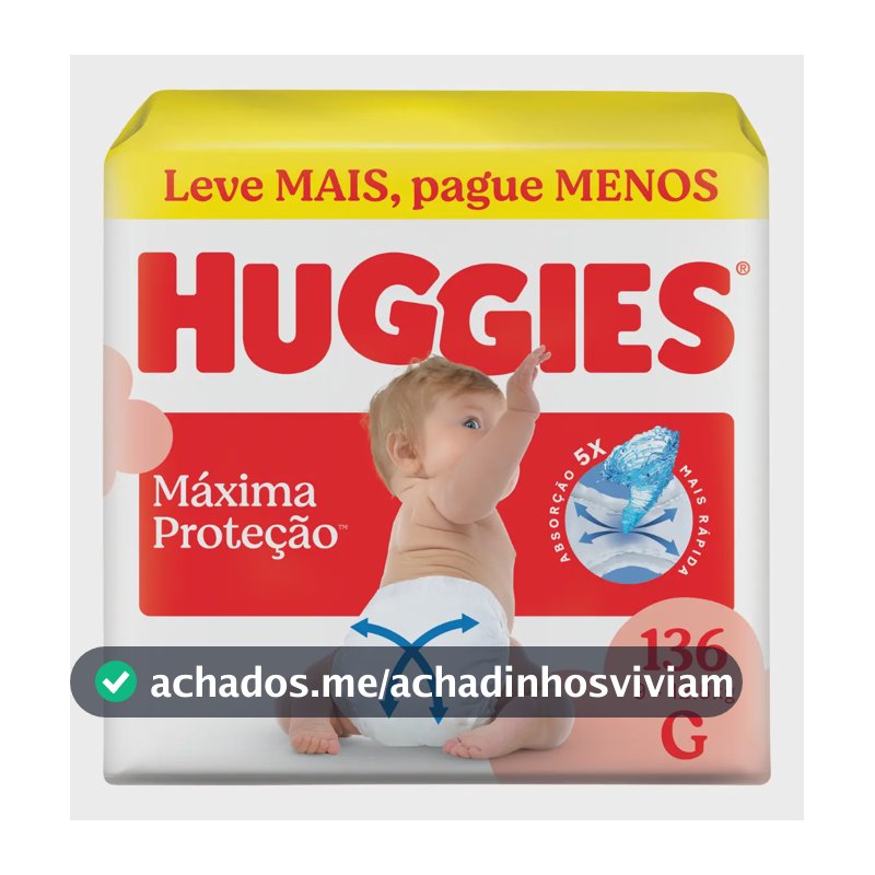 Huggies Fralda Descartável Máxima Proteção G - 136 Un