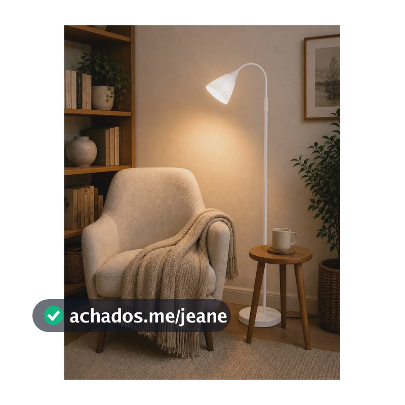 Luminária De Chão Abajur Articulada 1,6m Metal Pedestal Piso Coluna Branca Leitura Quarto Sala Cúpula Branco Flexivel 1,6m Bivolt Bravvi