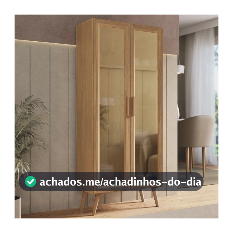 Cristaleira com 2 Portas de Vidro Retrô 68cm Urban Multimóveis MP6040 Madeirado