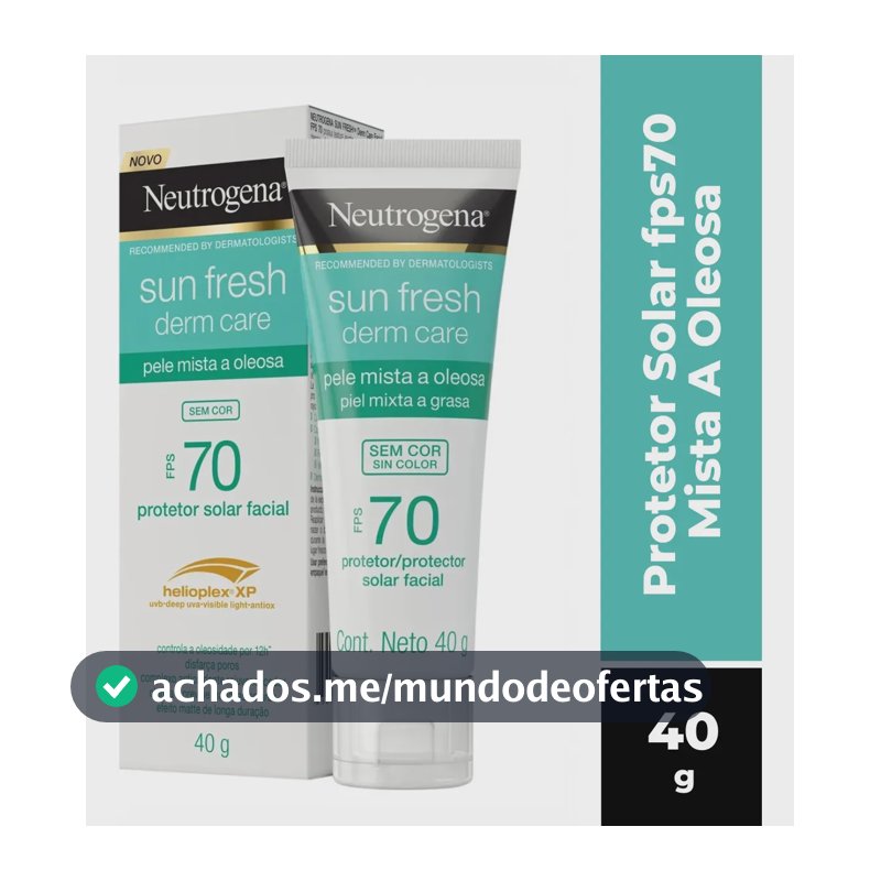Protetor Solar Facial Para Pele Oleosa Neutrogena Sun Fresh Derm Care sem cor FPS 70, 40g