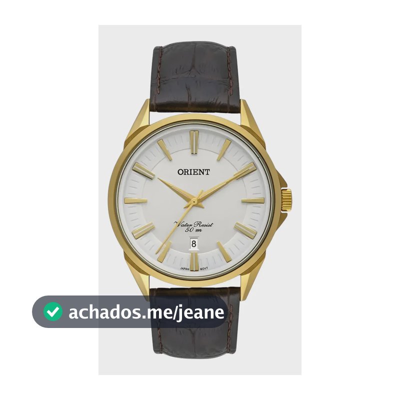 Relogio Orient Masculino Clássico Dourado Pulseira De Couro Marrom Dourado Branco