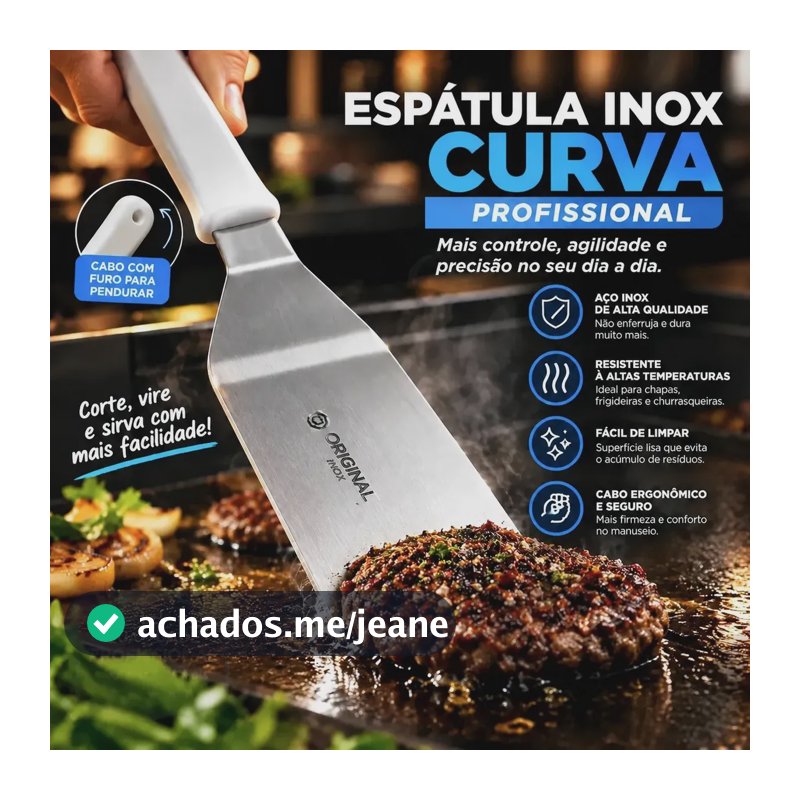 Espátula Curva Inox 2,5  Profissional Chapeiro Lanche 27cm Branco