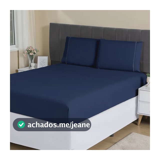 Jogo De Lençol Queen Micropercal 400 Fios Sofisticado 3pç Cor Azul-marinho Desenho do tecido Liso