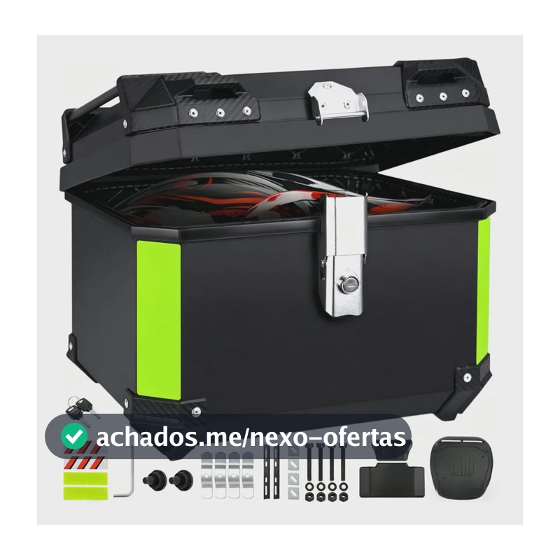 Baú Para Moto Goldcare 45L Com Encosto e Suporte, de ABS Preto