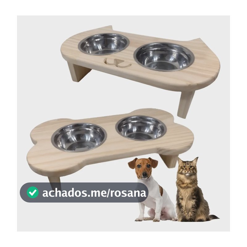 Comedouro Pet Bebedouro Cachorro Gato Elevado 2 Potes Tam P Madeira Pinus Gato